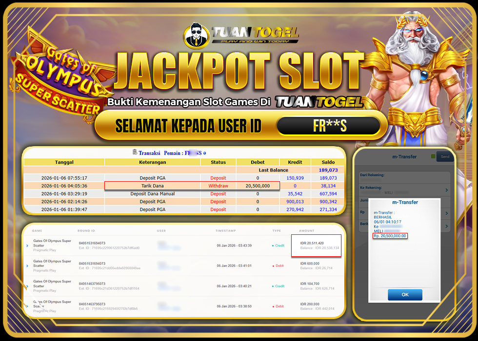 TUANTOGEL JACKPOT SLOT GATES OF OLYMPUS SUPER SCATTER Rp20.500.000,- LUNAS